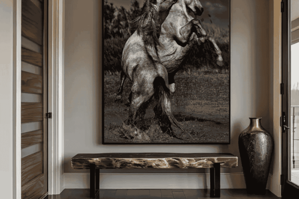 Two beautiful blue roan horse wildlife in action. showcasing their courage and strength best for office room wall art prints