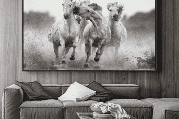 horse running and competing with each other and running against time. Fine art horse wall art print for living area