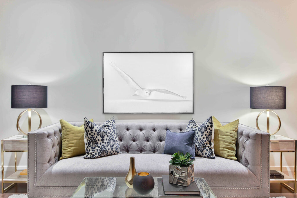 SNOWY OWL FLYING art IN LIVING ROOM