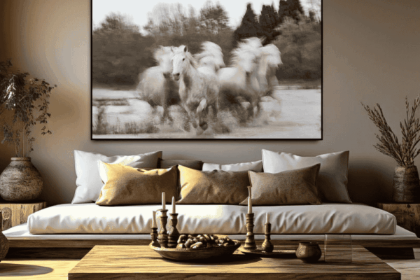 White horse wall art prints for bed room