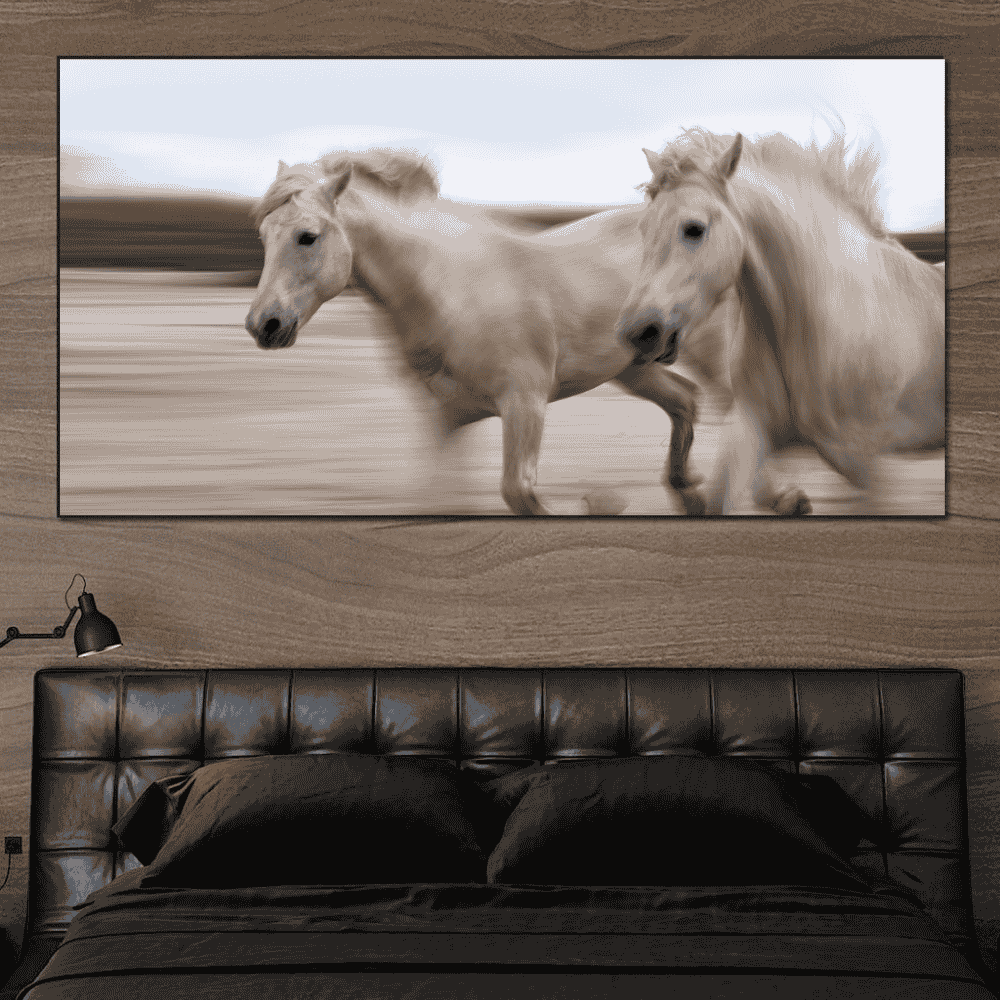 White horse running in mud best for living room design idea