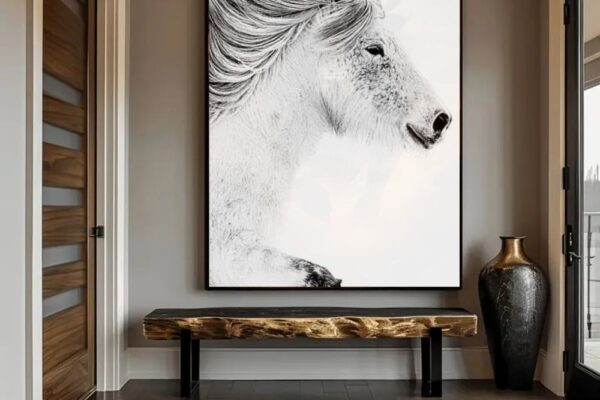 White horse portrait fine art hanging in office gallery